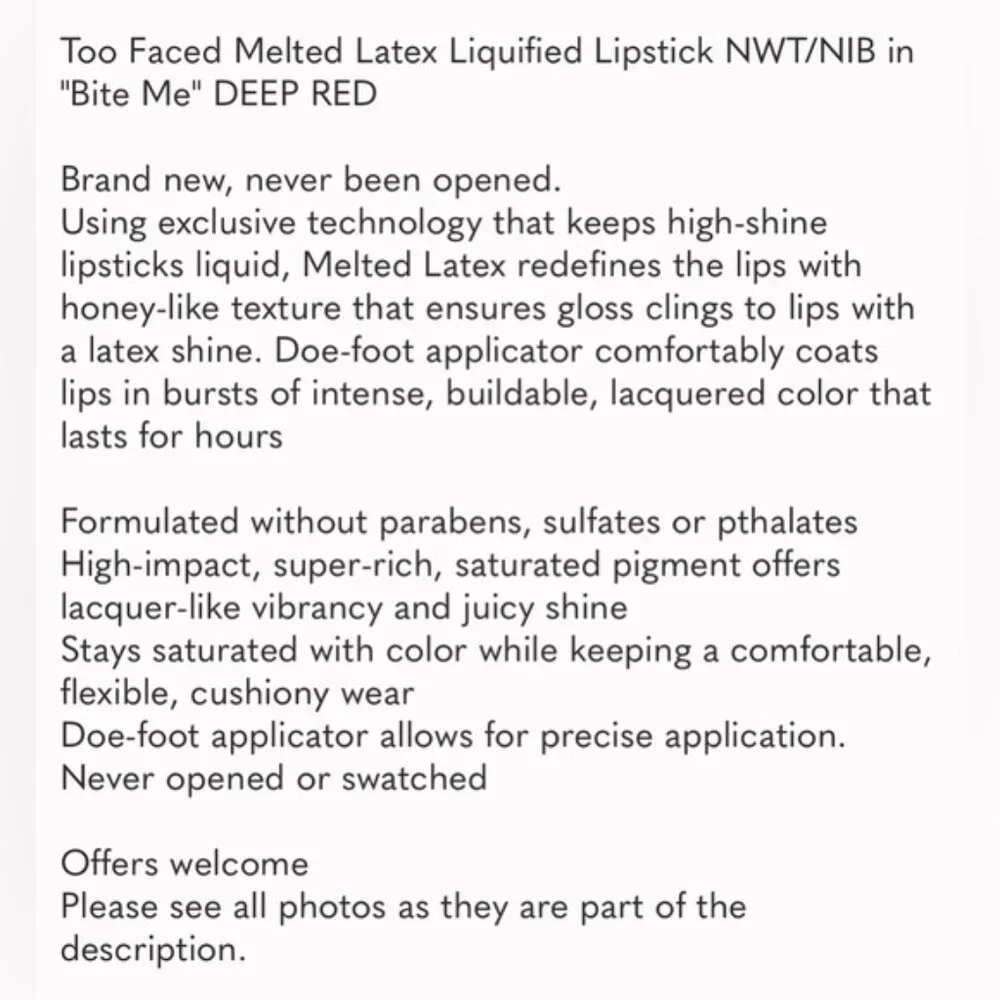 Too Faced Melted Latex Liquified Lipstick NWT NIB in 